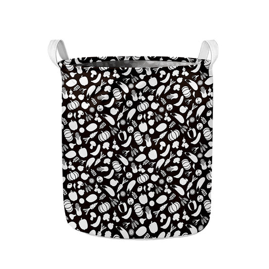 Blue And White Vegan Pattern Print Collapsible Laundry Basket
