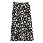 Blue And White Vegan Pattern Print Cotton Front Slit Maxi Skirt