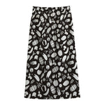 Blue And White Vegan Pattern Print Cotton Front Slit Maxi Skirt