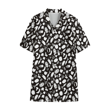 Blue And White Vegan Pattern Print Cotton Hawaiian Shirt