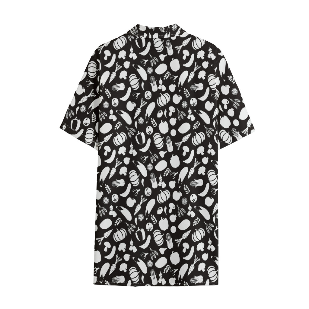Blue And White Vegan Pattern Print Cotton Hawaiian Shirt