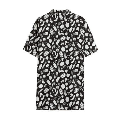 Blue And White Vegan Pattern Print Cotton Hawaiian Shirt