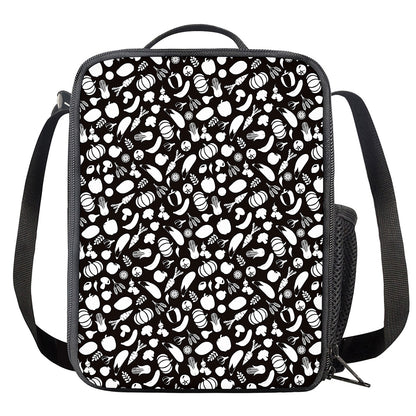 Blue And White Vegan Pattern Print Crossbody Lunch Bag
