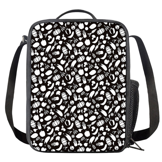 Blue And White Vegan Pattern Print Crossbody Lunch Bag