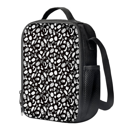 Blue And White Vegan Pattern Print Crossbody Lunch Bag