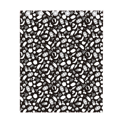 Blue And White Vegan Pattern Print Curtain