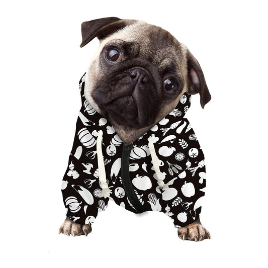Blue And White Vegan Pattern Print Dog Zip Up Hoodie