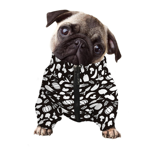 Blue And White Vegan Pattern Print Dog Zip Up Jacket