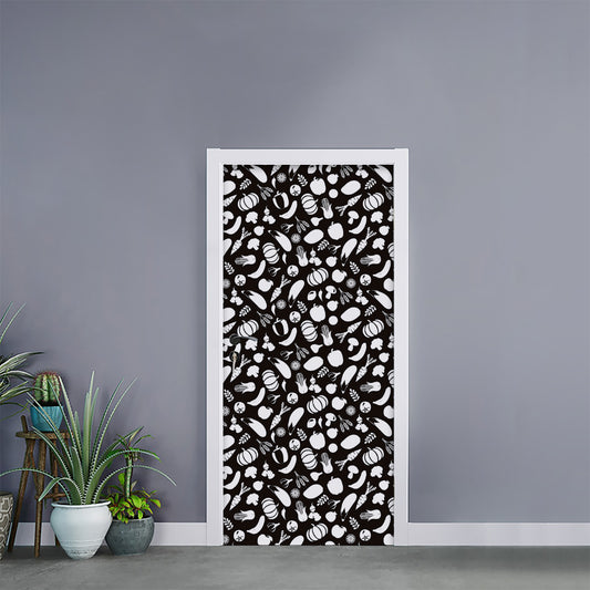 Blue And White Vegan Pattern Print Door Sticker