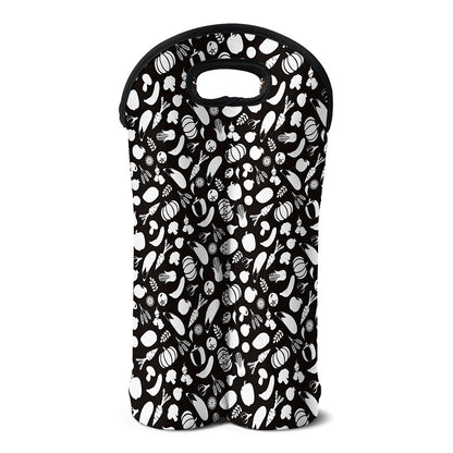 Blue And White Vegan Pattern Print Double Neoprene Wine Tote