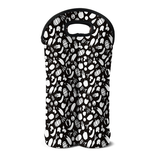 Blue And White Vegan Pattern Print Double Neoprene Wine Tote