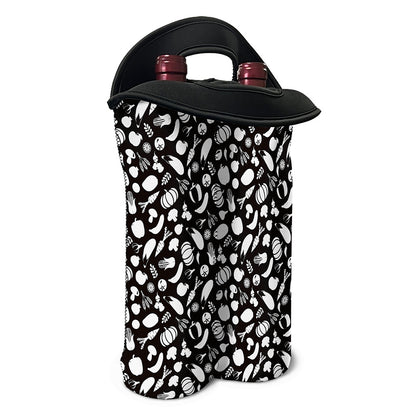 Blue And White Vegan Pattern Print Double Neoprene Wine Tote