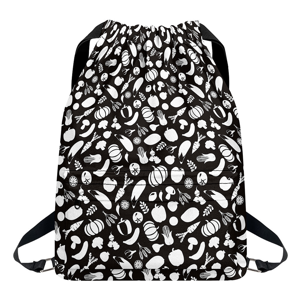 Blue And White Vegan Pattern Print Drawstring Backpack