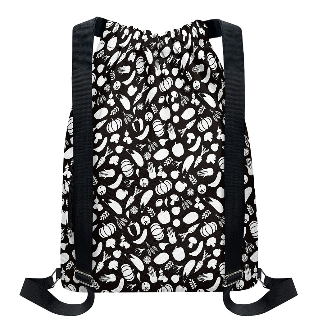 Blue And White Vegan Pattern Print Drawstring Backpack