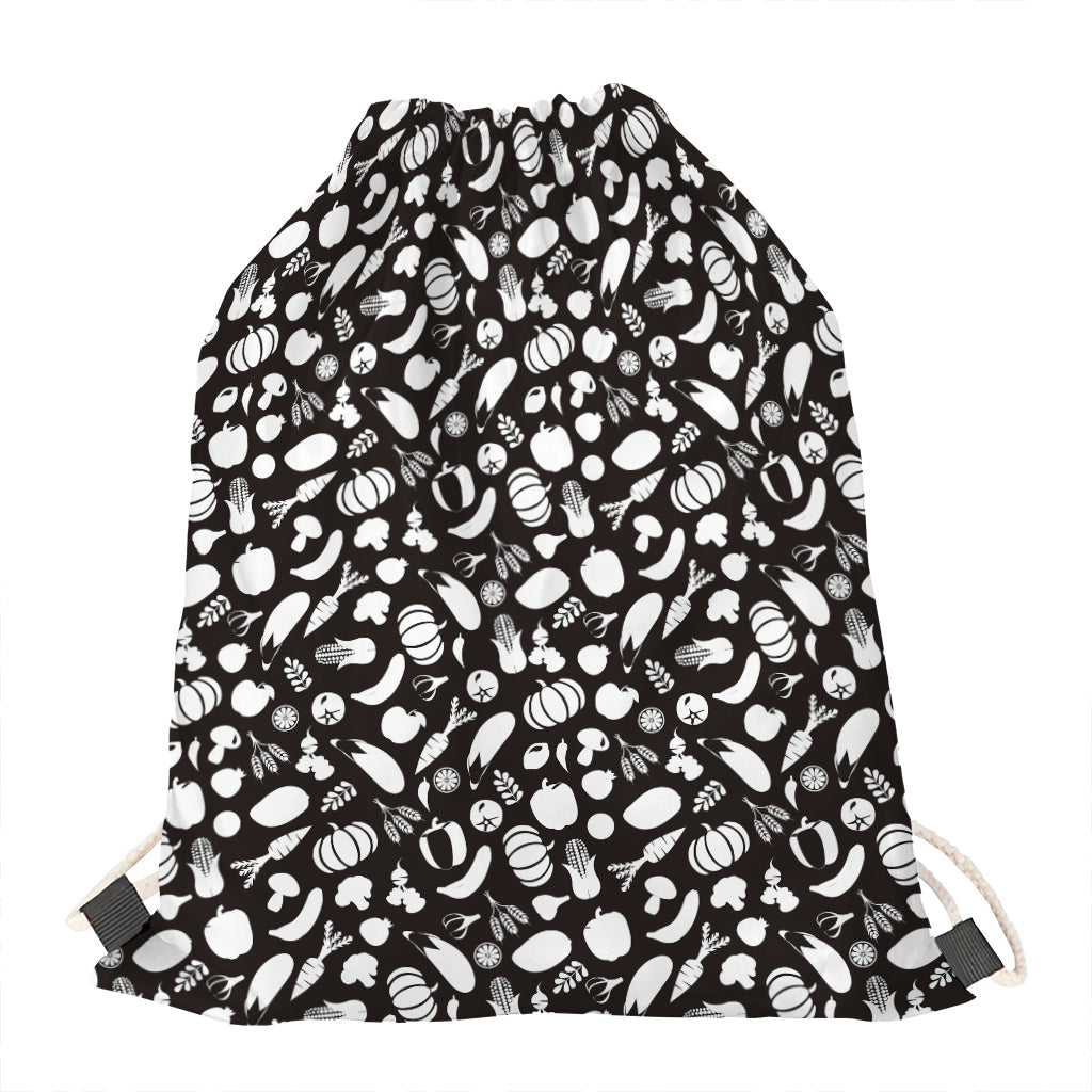 Blue And White Vegan Pattern Print Drawstring Bag