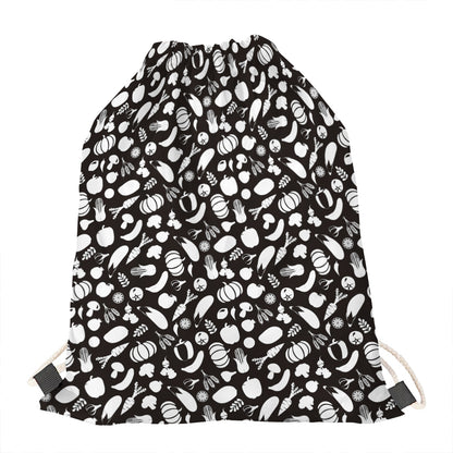 Blue And White Vegan Pattern Print Drawstring Bag