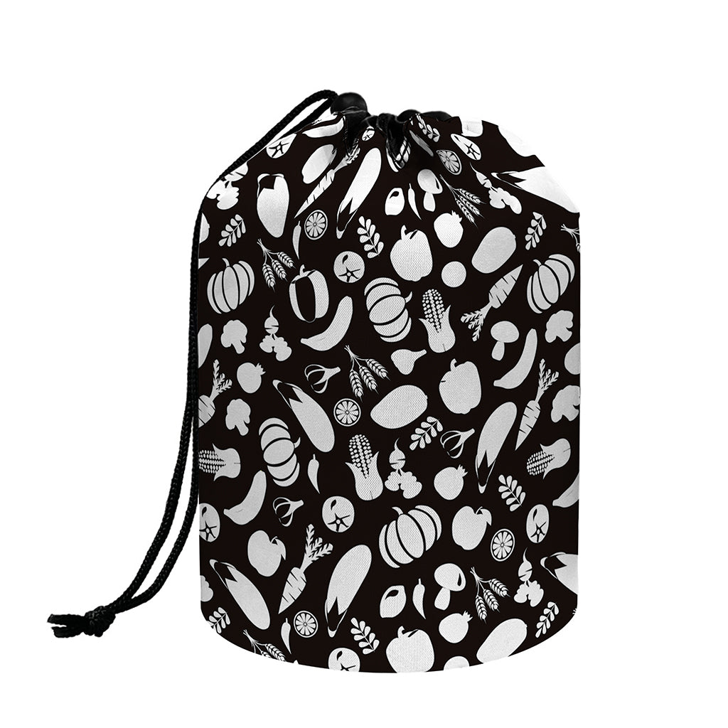 Blue And White Vegan Pattern Print Drawstring Makeup Bag