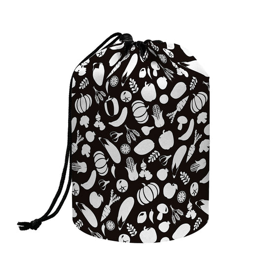Blue And White Vegan Pattern Print Drawstring Makeup Bag