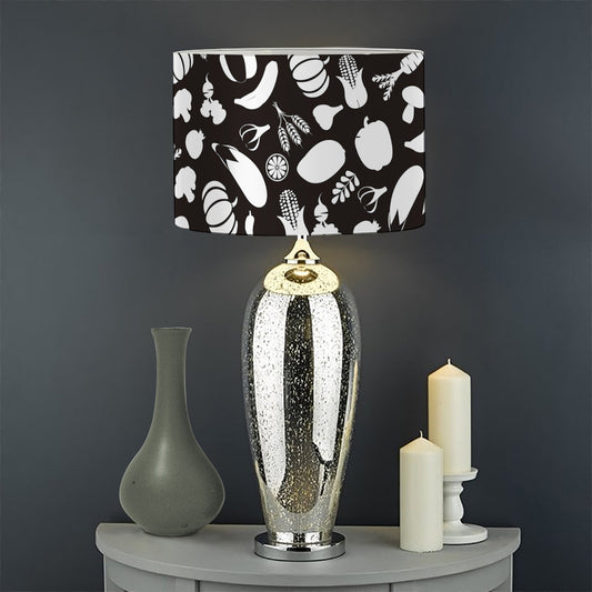 Blue And White Vegan Pattern Print Drum Lamp Shade