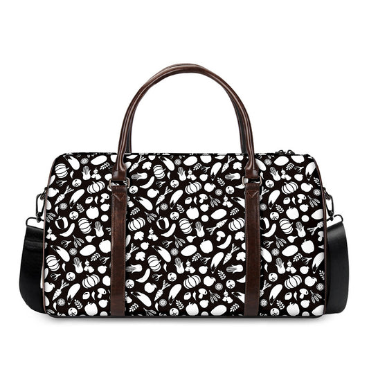 Blue And White Vegan Pattern Print Duffle Bag
