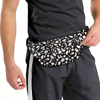 Blue And White Vegan Pattern Print Fanny Pack