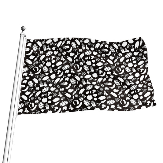 Blue And White Vegan Pattern Print Flag
