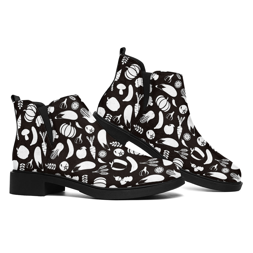Blue And White Vegan Pattern Print Flat Ankle Boots