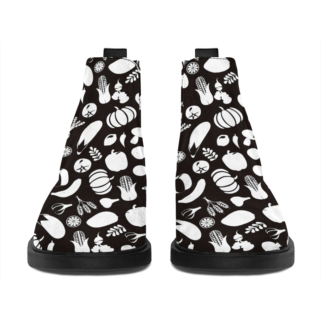 Blue And White Vegan Pattern Print Flat Ankle Boots