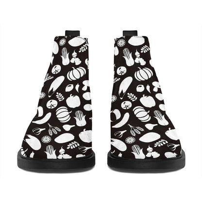 Blue And White Vegan Pattern Print Flat Ankle Boots