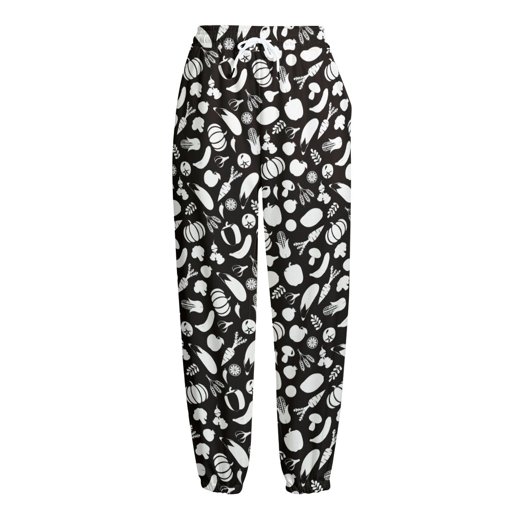 Blue And White Vegan Pattern Print Fleece Lined Knit Pants