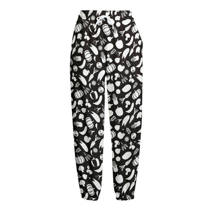 Blue And White Vegan Pattern Print Fleece Lined Knit Pants