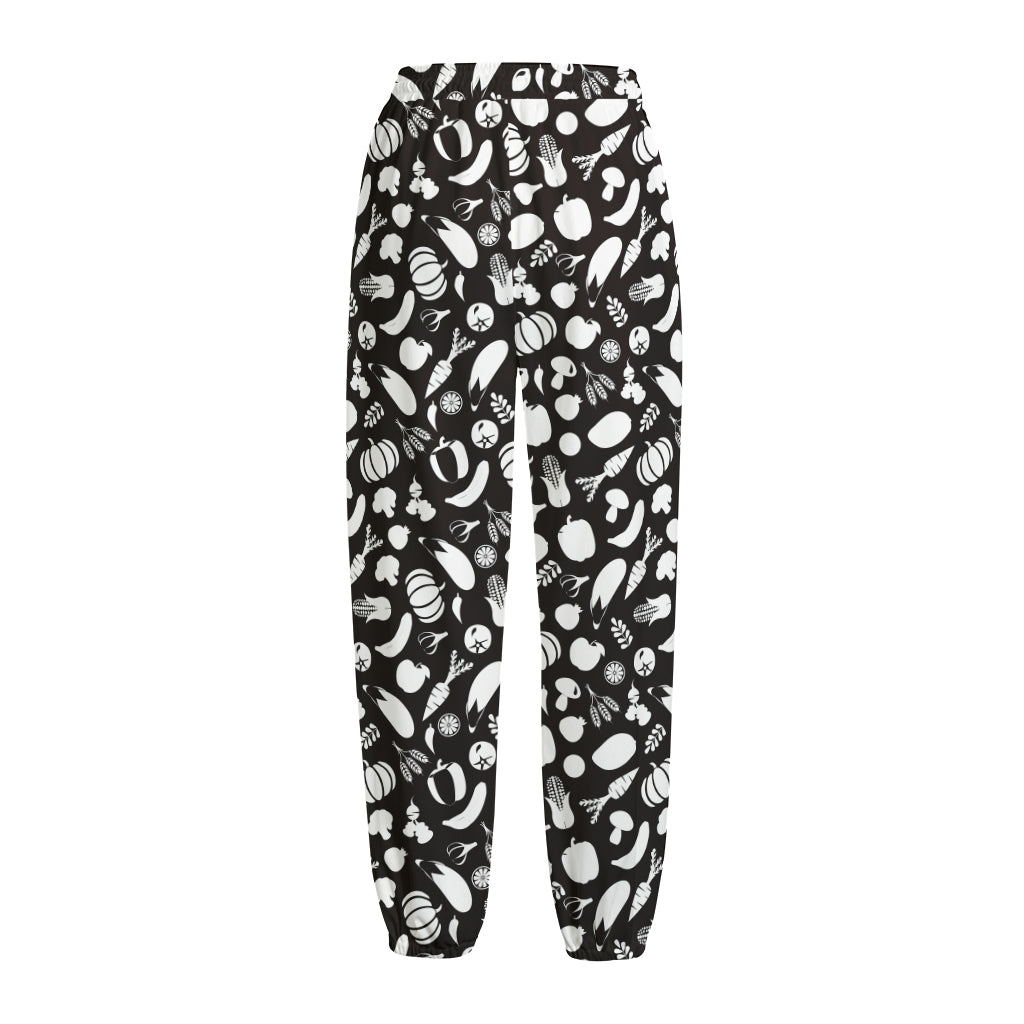 Blue And White Vegan Pattern Print Fleece Lined Knit Pants