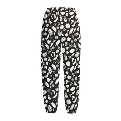 Blue And White Vegan Pattern Print Fleece Lined Knit Pants