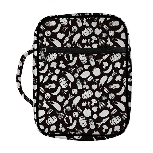 Blue And White Vegan Pattern Print Front Pocket Bible Bag