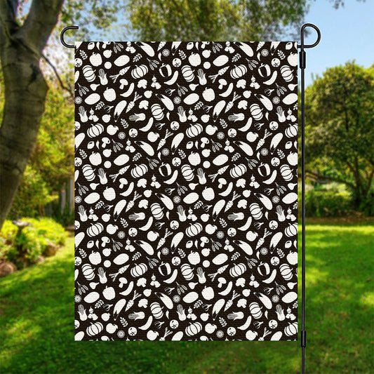 Blue And White Vegan Pattern Print Garden Flag