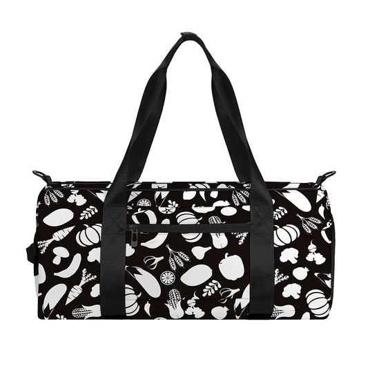Blue And White Vegan Pattern Print Gym Bag