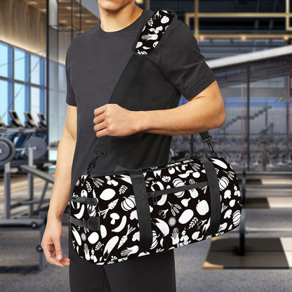 Blue And White Vegan Pattern Print Gym Bag