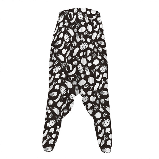Blue And White Vegan Pattern Print Hammer Pants