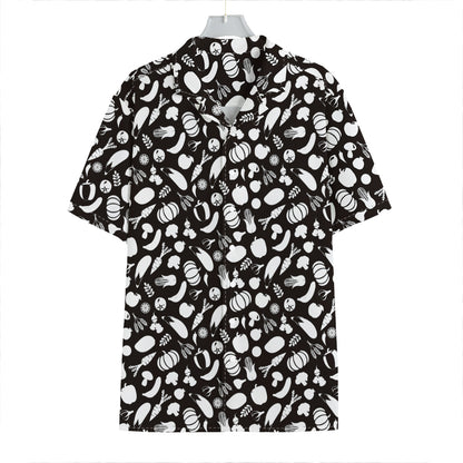 Blue And White Vegan Pattern Print Hawaiian Shirt