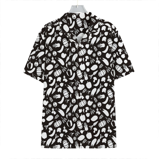 Blue And White Vegan Pattern Print Hawaiian Shirt
