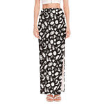 Blue And White Vegan Pattern Print High Slit Maxi Skirt