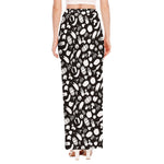 Blue And White Vegan Pattern Print High Slit Maxi Skirt