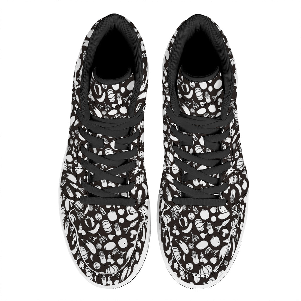 Blue And White Vegan Pattern Print High Top Leather Sneakers