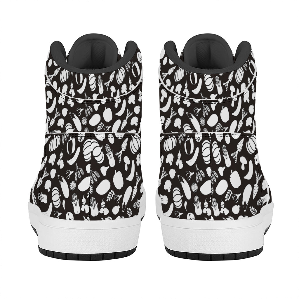 Blue And White Vegan Pattern Print High Top Leather Sneakers