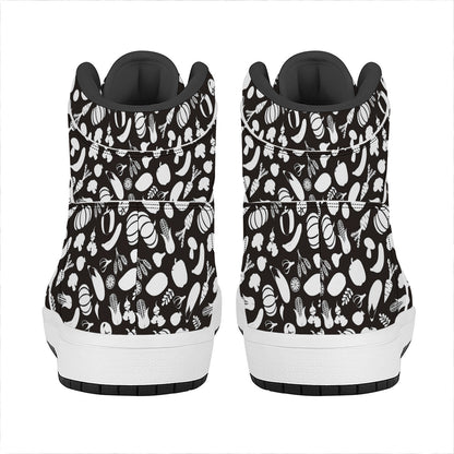 Blue And White Vegan Pattern Print High Top Leather Sneakers