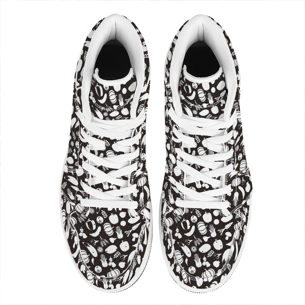 Blue And White Vegan Pattern Print High Top Leather Sneakers
