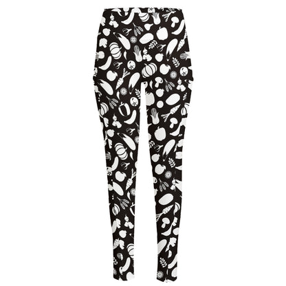 Blue And White Vegan Pattern Print High-Waisted Pocket Leggings