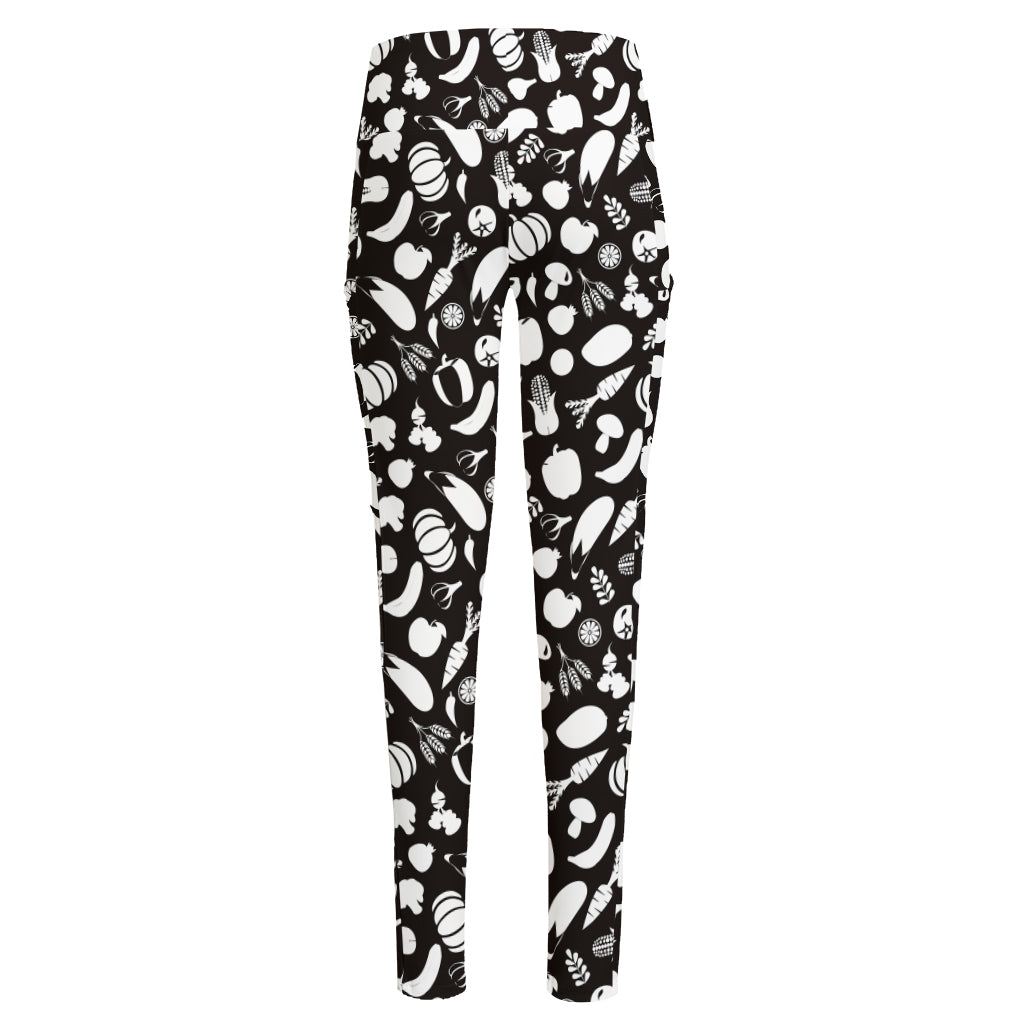 Blue And White Vegan Pattern Print High-Waisted Pocket Leggings