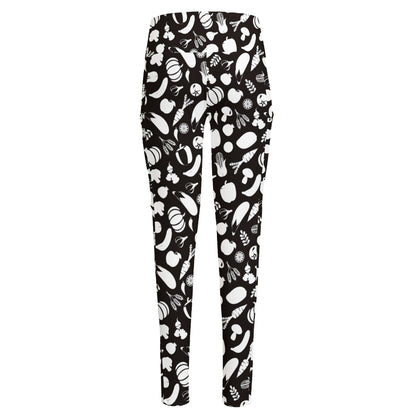 Blue And White Vegan Pattern Print High-Waisted Pocket Leggings