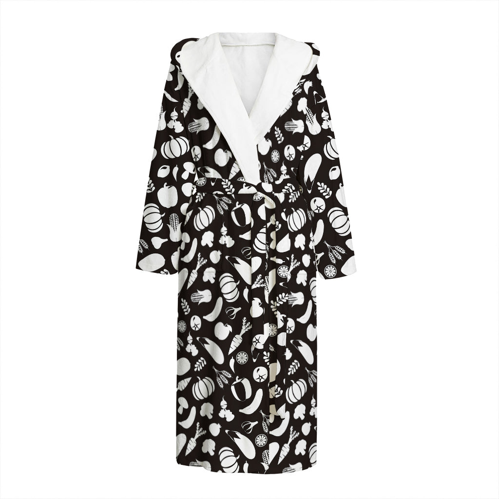Blue And White Vegan Pattern Print Hooded Bathrobe